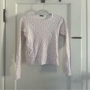 Brandy Melville White Long Sleeve Tee with Pink Floral Print